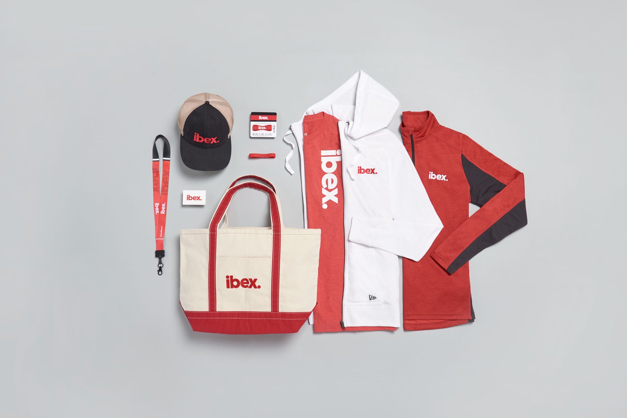 Ibex branded tote, hat, hoodie and other merch.